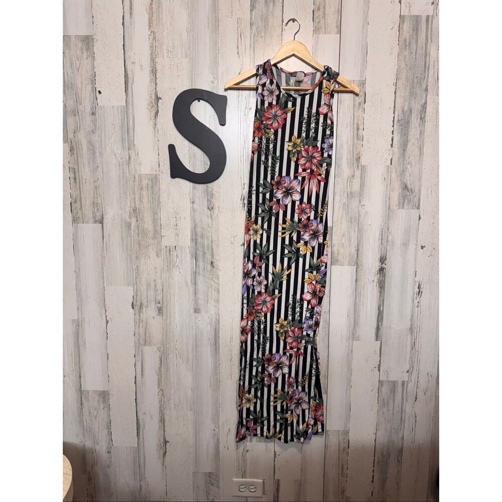 Discreet Floral Stripe Maxi Dress Women’s Small Sleeveless Boho Summer Dress